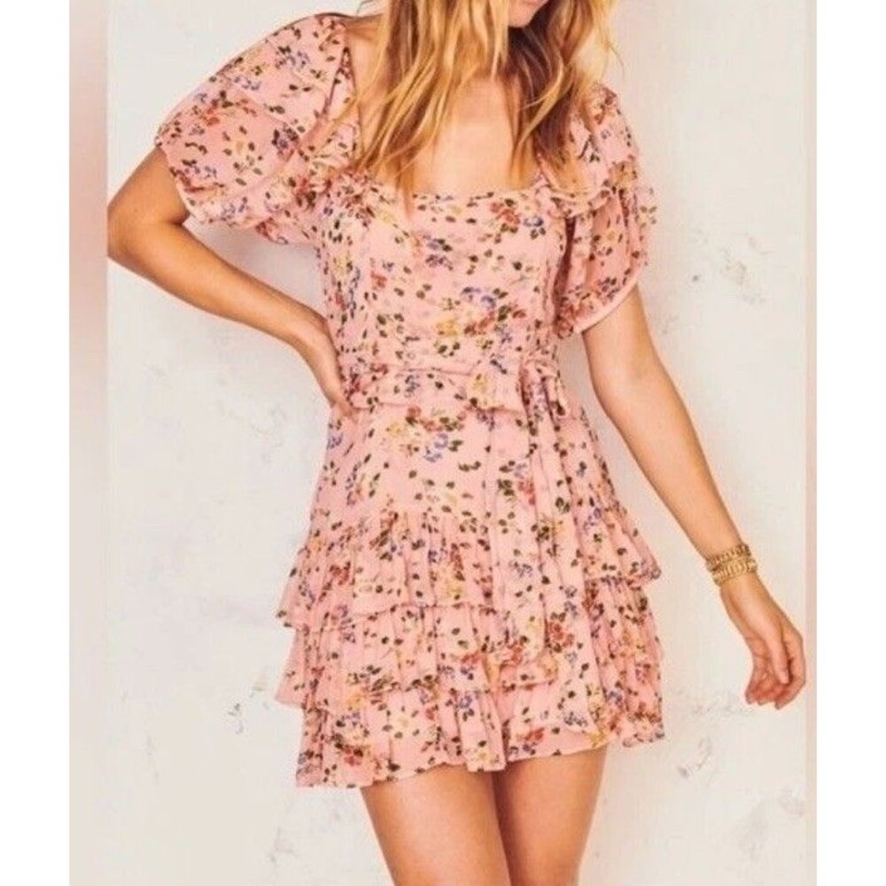 LoveShackFancy Kimbra floral ruffle mini short sleeve Dress Sz 00 Silk (J